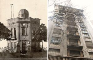Vista do Observatório de São Paulo localizado na Avenida Paulista, com destaque para a arquitetura do Edifício Dumont Adams ao fundo.