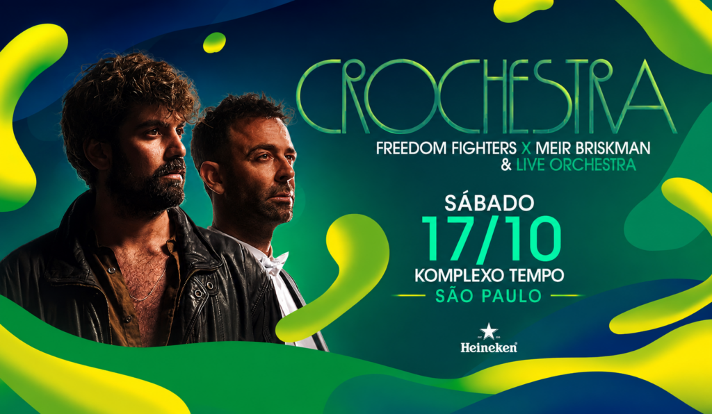 Apresentação da Crochestra com Freedom Fighters e orquestra sinfônica ao vivo em São Paulo
