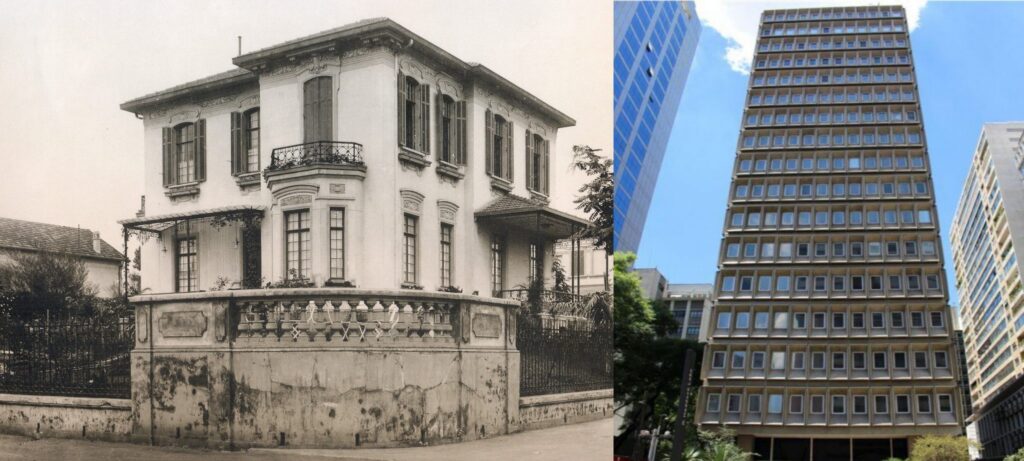Mansão de Cardoso de Almeida e Edifício do Banco PanAmericano na Avenida Paulista