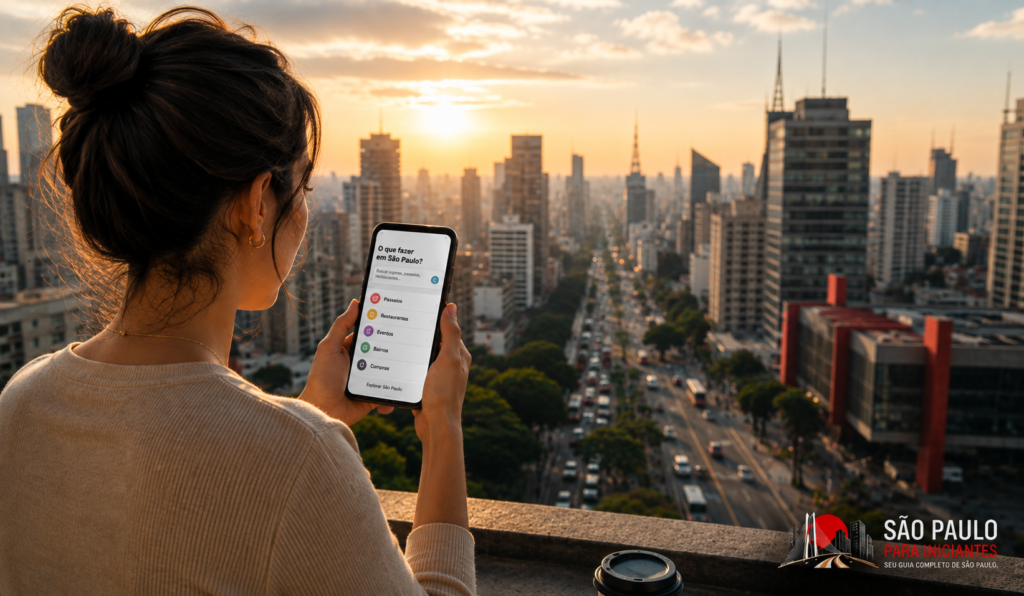Pessoa pesquisando o que fazer em São Paulo pelo celular
