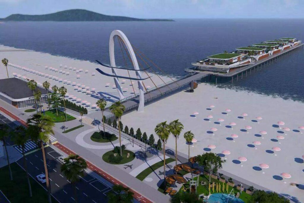 Novo cartão-postal em Praia Grande com vista para o mar e áreas de lazer.