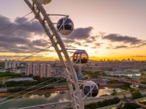 Roda Gigante Roda Rico em São Paulo com grupos de pessoas se divertindo