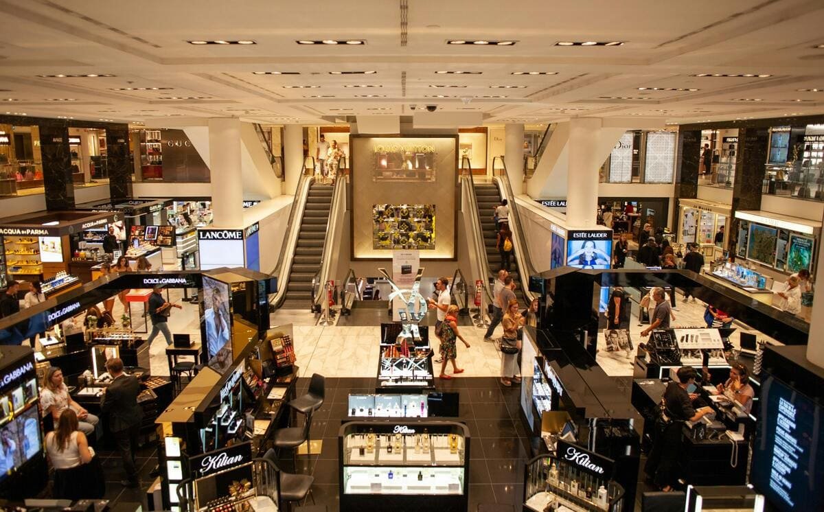 Vista da Avenida Paulista com shoppings e galerias, representando o vibrante comércio de São Paulo