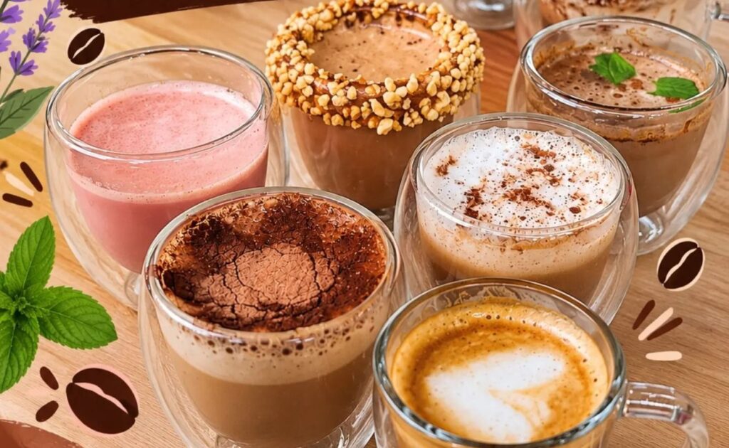 Café cappuccino com decoração floral servido em uma cafeteria pet friendly em São Paulo