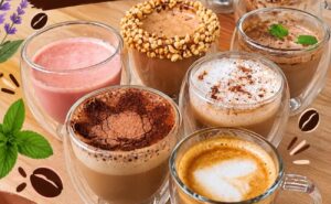 Café cappuccino com decoração floral servido em uma cafeteria pet friendly em São Paulo