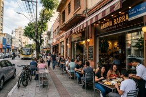 Vários pratos representativos de restaurantes da Barra Funda em São Paulo, incluindo comida coreana, brasileira e de frutos do mar