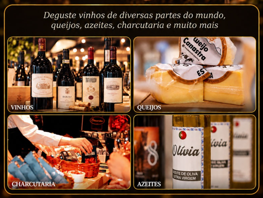 Vinhos, queijos artesanais, charcutaria e azeites apresentados no evento Na Trilha do Vinho.